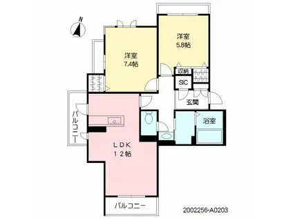 エンジョイスペース鷹の巣(2LDK/2階)の間取り写真