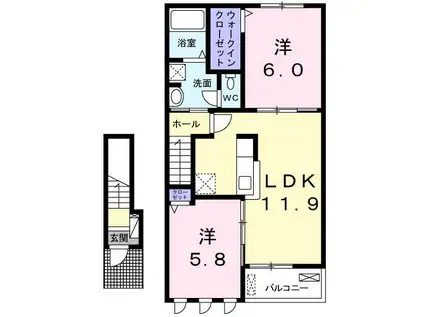 グラン・ソラーレ(2LDK/2階)の間取り写真
