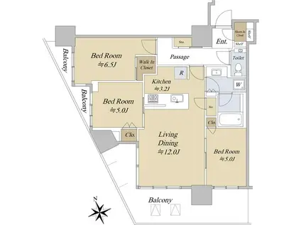 グランドシティタワー池袋(3LDK/38階)の間取り写真