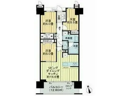 サーパス浜松城公園(3LDK/12階)の間取り写真
