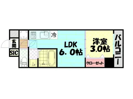 ソルテラス四天王寺前夕陽ヶ丘(1DK/2階)の間取り写真