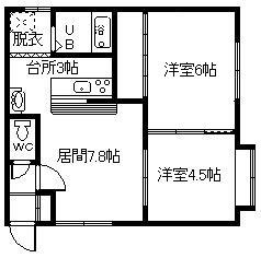 スクエア(2LDK/2階)の間取り写真