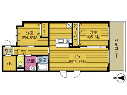 グランドヒルズ別府(2LDK/5階)の間取り写真