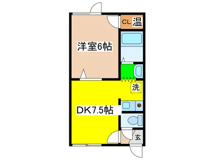 フラットU(1DK/1階)の間取り写真