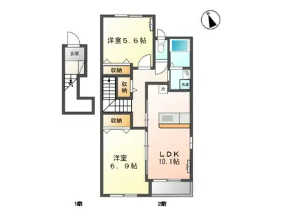 グラスオニオン(2LDK/2階)の間取り写真