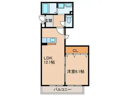 ヴィラロワールE棟(1LDK/1階)の間取り写真