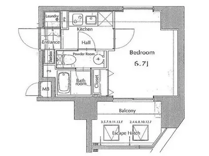 グラントゥルース練馬I(1K/4階)の間取り写真