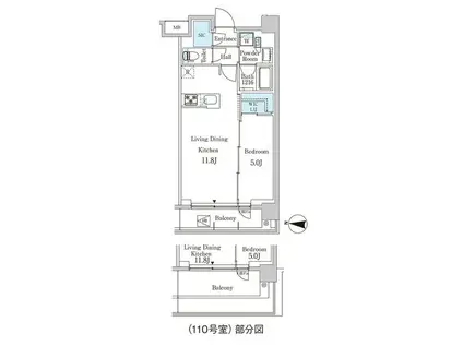 ジオエント中野弥生町(1LDK/1階)の間取り写真
