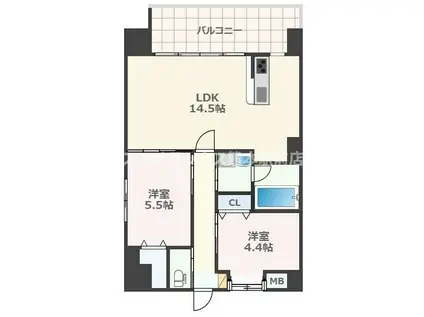 ミットハウスティア(2LDK/9階)の間取り写真