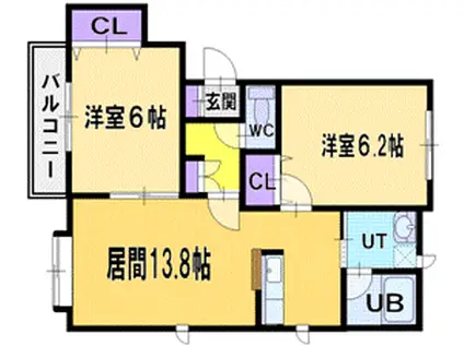 さつみハイツ参番館(2LDK/1階)の間取り写真