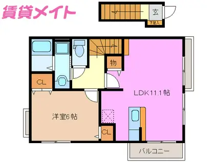 プリムローズ(1LDK/2階)の間取り写真