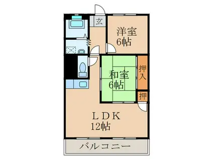 グランドハイツ辰山(2LDK/3階)の間取り写真