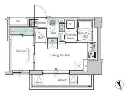 ONE ROOF RESIDENCE ASAKUSABASHIワンル(1DK/5階)の間取り写真