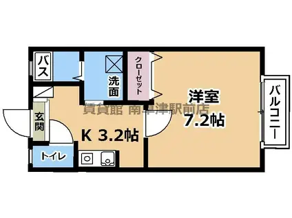 プリシェールキャッスルB棟(1K/2階)の間取り写真