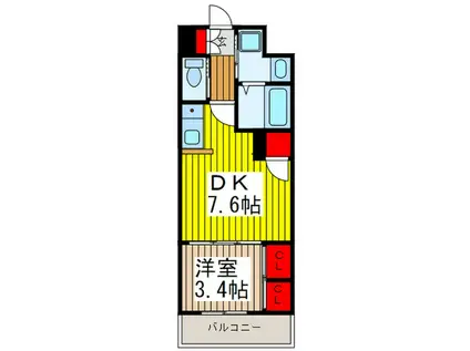 アクシーズタワー川口VIII(1DK/1階)の間取り写真