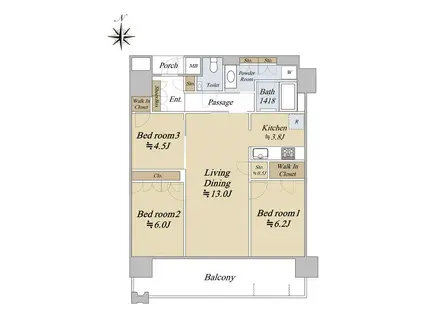 MJR堺筋本町タワー(3LDK/28階)の間取り写真