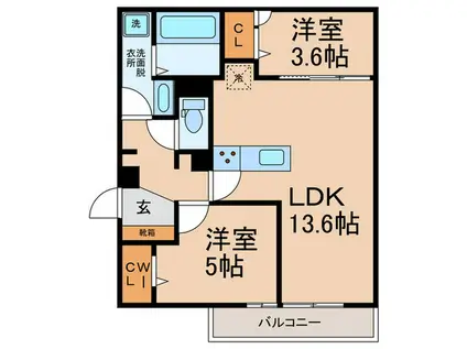 グランピース駒川(2LDK/3階)の間取り写真