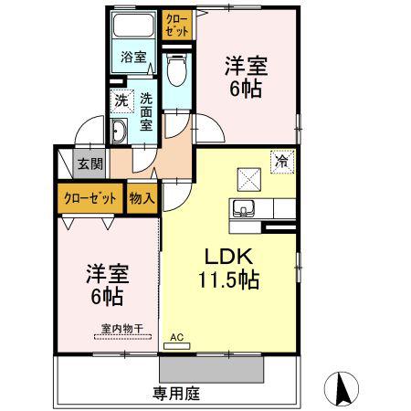 リジェールB棟(2LDK/1階)の間取り写真