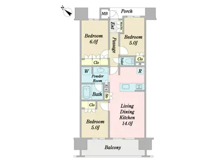MJR博多ザ・レジデンス(3LDK/4階)の間取り写真