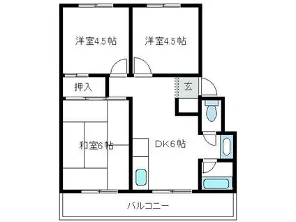 マンションリバーサイド(3DK/4階)の間取り写真