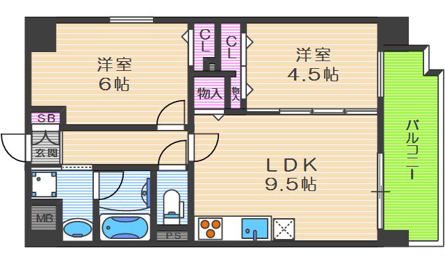海老江サンライズ(2LDK/4階)の間取り写真