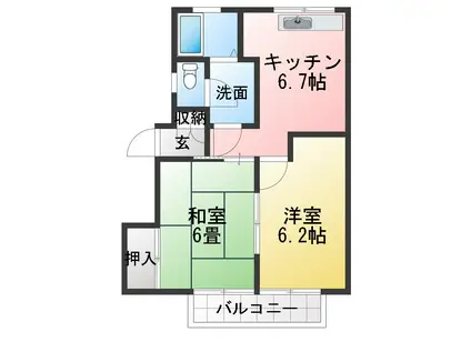 ブランウェール(2DK/1階)の間取り写真