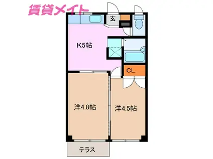 シティハイツ青木(2K/1階)の間取り写真