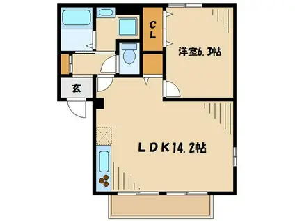 ペアシティハイツI(1LDK/1階)の間取り写真