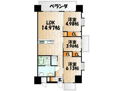 ギャラン二島(3LDK/9階)の間取り写真