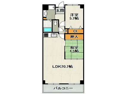 ジャルダン宝塚中山台弐番館B棟(2LDK/10階)の間取り写真