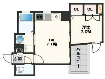 ALZA北浜(1DK/4階)の間取り写真