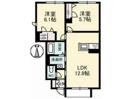 ウィステリア平田(2LDK/1階)の間取り写真