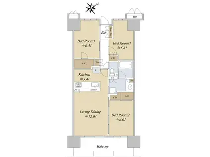 レジデントプレイス西葛西(3LDK/7階)の間取り写真