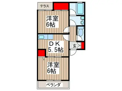 ヴェルディ花(2DK/1階)の間取り写真