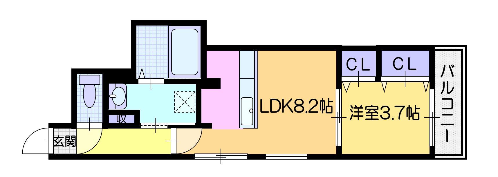 ラグゼ北大前(1LDK/4階)の間取り写真