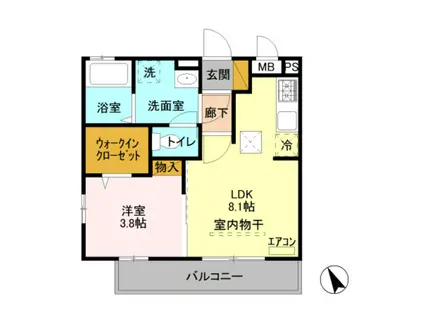 フラッシングメドウ(1LDK/1階)の間取り写真