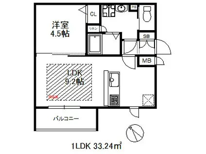 プレサンスザ神戸(1LDK/10階)の間取り写真