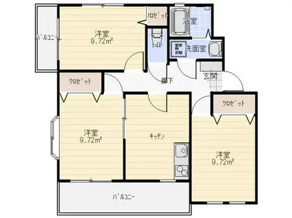 竜王TAコーポ(3DK/3階)の間取り写真