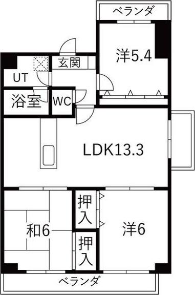 シャトーレ相原郷(3LDK/1階)の間取り写真