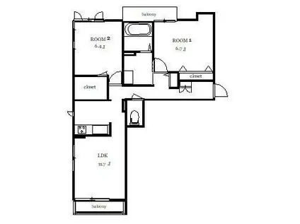 ジンバラン恵み野(2LDK/3階)の間取り写真