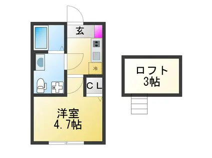 ベイルーム横浜六浦(1K/2階)の間取り写真