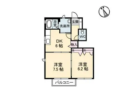 サンメゾン A(2DK/1階)の間取り写真