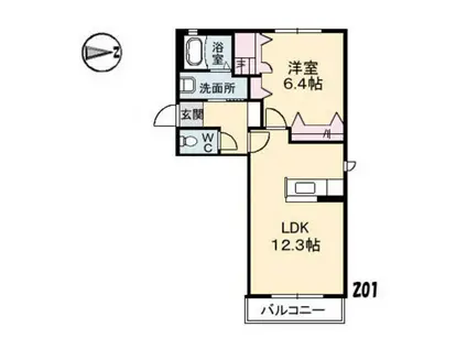 シェソワSATSUNO D棟(1LDK/2階)の間取り写真