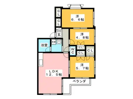 静岡鉄道静岡清水線 日吉町駅 徒歩20分 3階建 築20年(3LDK/1階)の間取り写真