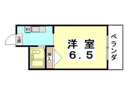 サザンコートI(1K/2階)の間取り写真