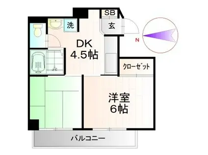 家中マンション(2DK/4階)の間取り写真