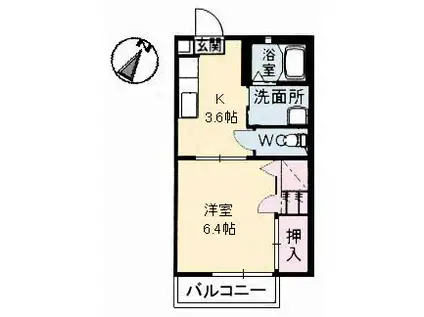 グリーンルーフ沖野上(1K/1階)の間取り写真