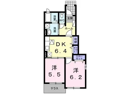 ラフィネパ-クサイド(2DK/1階)の間取り写真