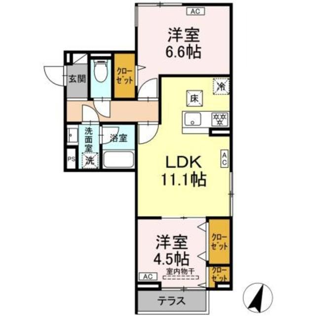 セレスティア中央 II(2LDK/1階)の間取り写真