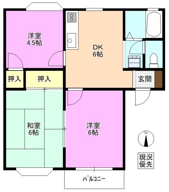ベルディータカミヤ(3DK/2階)の間取り写真